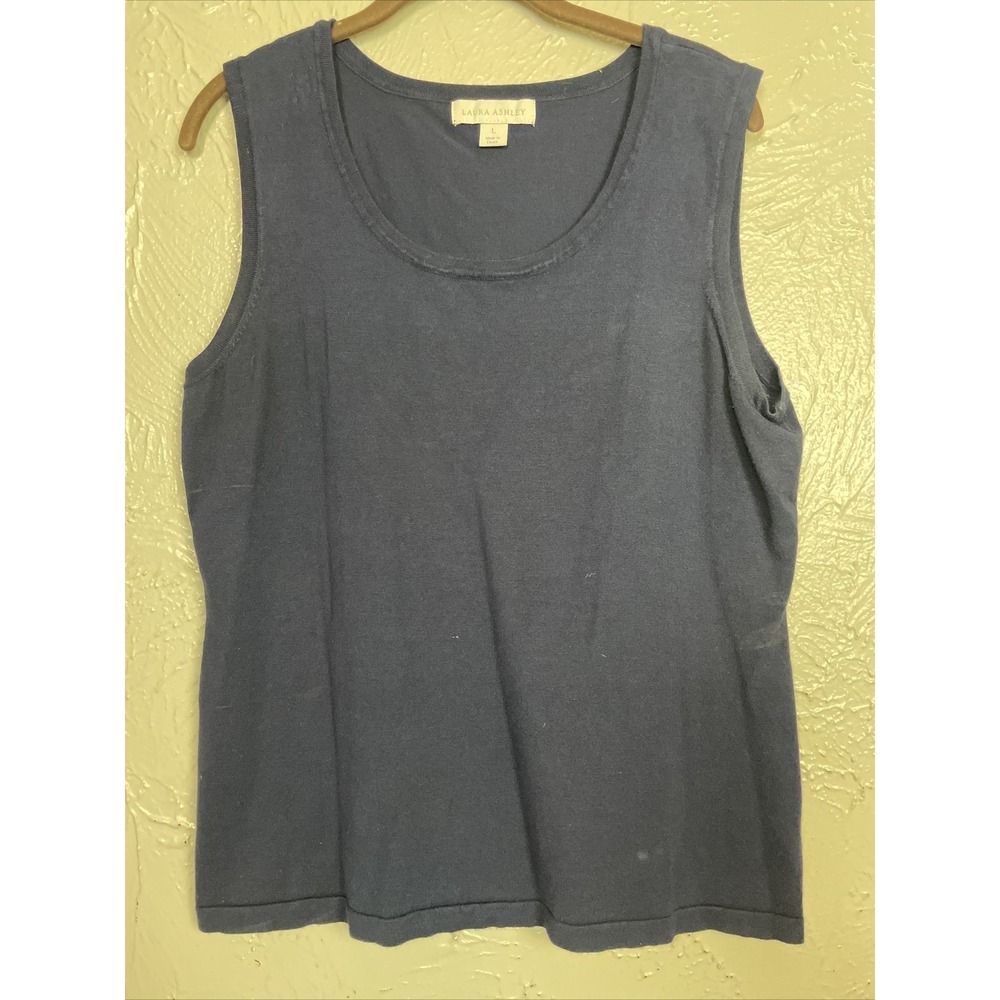 Laura Ashley Sleeveless Top Blue Knit Shell Rayon/Nylon Round Neck Size Large